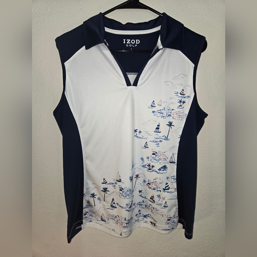 Izod Golf Women’s Sleeveless Top Size Large UPF-15 Boats Tennis Polo